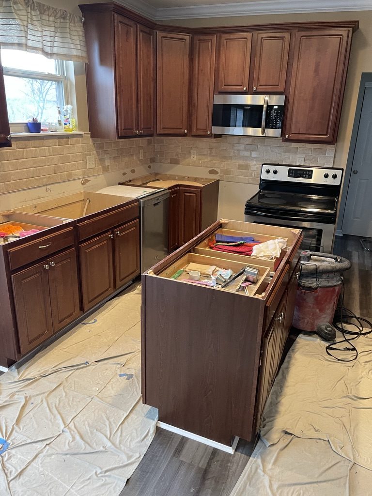Cherry kitchen cabinets in West Chester, OH before refinishing